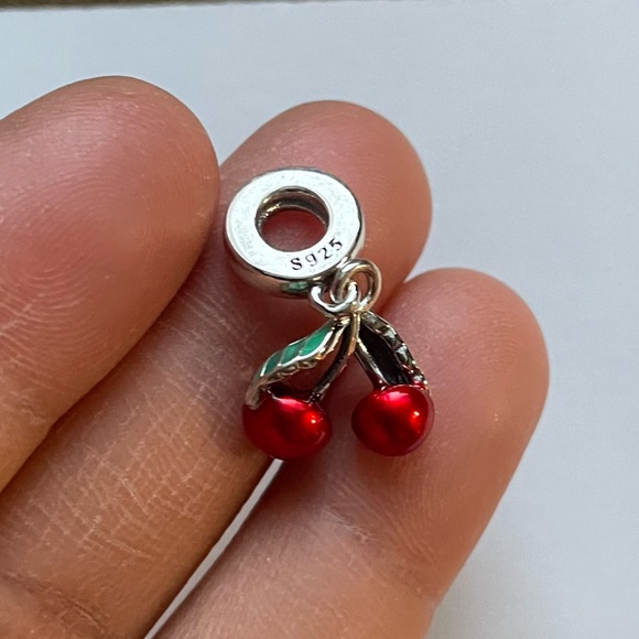 NWOT Asymmetrical Cherry Fruit Dangle Charm Jewelry Silver 925 - Picture 4 of 6
